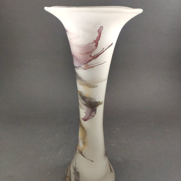 Rueven Art Glass Vase Frosted Satin Drip Matte Finish Vintage Lily Vase 10.25" - Picture 2 of 7